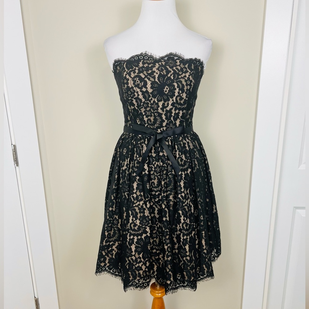 Robert Rodriguez Black Lace and Nude Dress